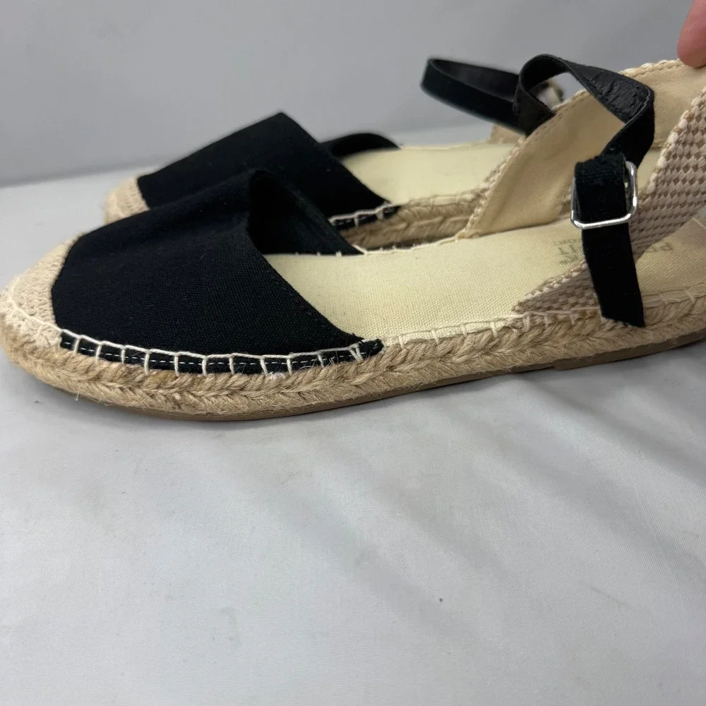 Primark Espadrille Sandals Womens 7 Black Ankle Strap Wide Fit Boho Summer Flat
